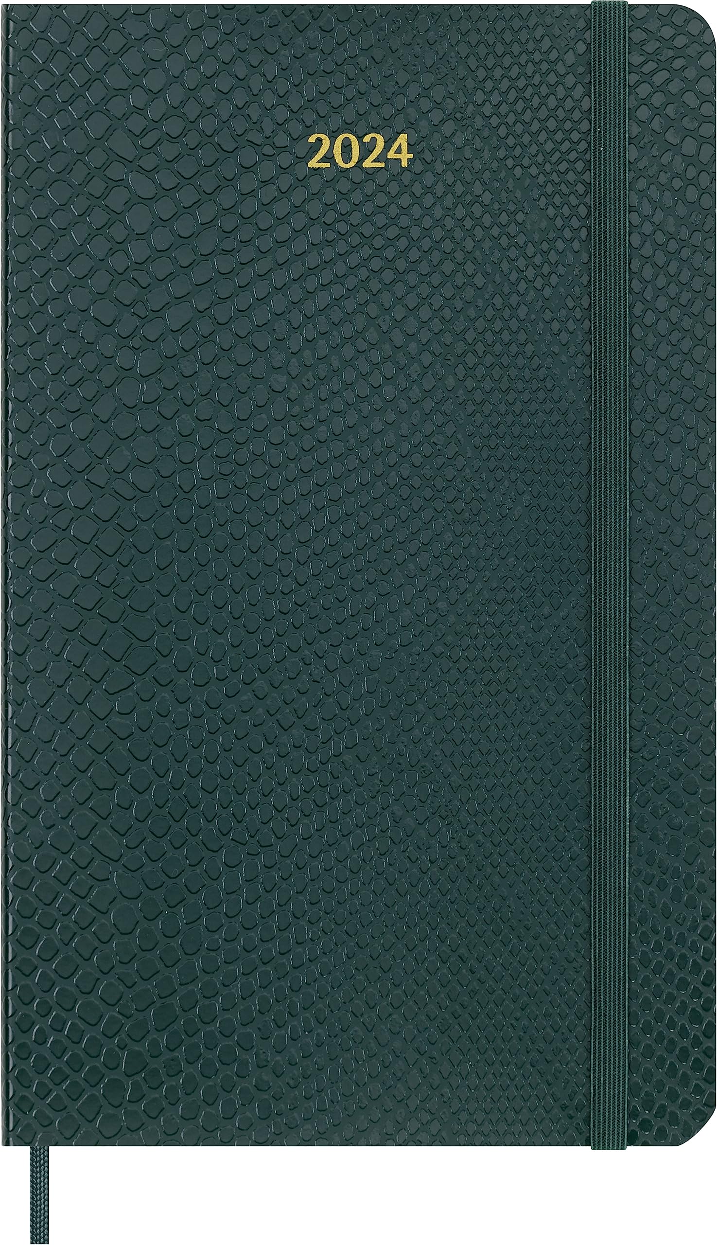 Moleskine Weekly Agenda 12 Months 2024 with Box, Agenda 2024, Size Large 13x21, Soft Cover and Elastic Closure, Faux Snakeskin Colour Green