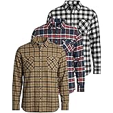 Real Essentials 3 Pack: Men's Long-Sleeve Flannel Button Down Plaid Casual Shirt (Available in Big & Tall)
