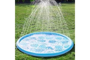 SLOOSH Splash Pad Sprinkler Mat - 6ft Tropical Leaves Outdoor Water Play Toys for Kids Dogs, Backyard Party in Summer Decor Outside Water Games Fountain Pool Children Boys Girls Toddlers Baby (Blue)