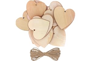 Kurtzy 50 Pack of Wooden Hearts with Natural Twine - 10x10cm / 4x4 Inches Unfinished Wooden Shaped Heart Set with Holes - Decorations for Weddings, Parties, Anniversaries, Gifts, Arts and Crafts