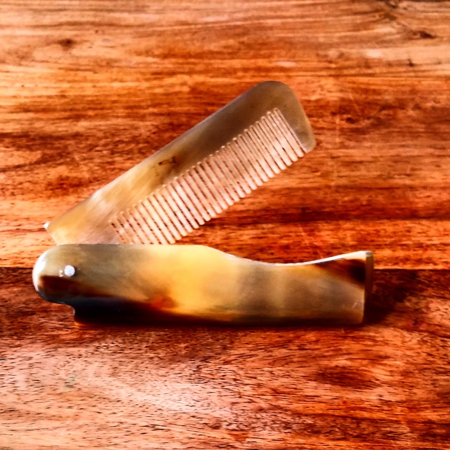 Hand Carved, Ox Horn Folding Moustache & Beard Comb by Revered Beard