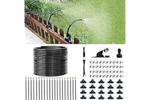 Quibbay 65.6Ft 360° Adjustable Drip Irrigation System Kit, Automatic Garden Watering System with 20 Copper Nozzles, Atomizing Misting Watering System with 360° Bending Dropper for Plant Lawn Patio