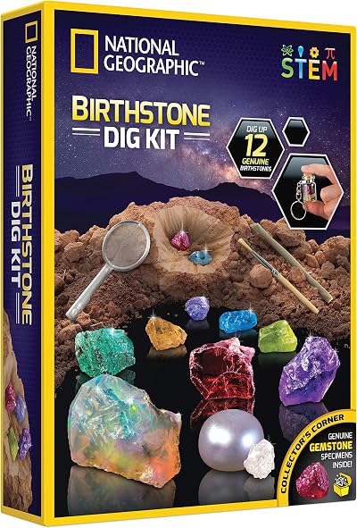 Blue Marble National Geographic Birthstone Dig Kit 12 Gemstones with Tools