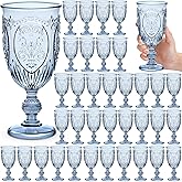 Wiwiqing 36 Pack Plastic Goblets 10oz Upgrade Vintage Water Goblet Plastic Wine Glasses Colored Retro Embossed Glassware for Party Wine Bar Juice Baby Shower Wedding Reception Grand (Blue)