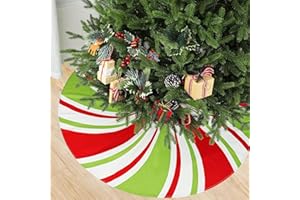 AUGISTEEN 48 Inch Christmas Tree Skirt Peppermint Candy Tree Mat Large Christmas Red White and Green Trees Skirt Candy Swirl Stripe Trees Skirts for Xmas Holiday Home Party Ornament Rustic Farmhouse Decoration