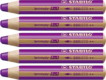 Buntstift, Wasserfarbe & Wachsmalkreide - STABILO woody 3 in 1 - 5er Pack - lila