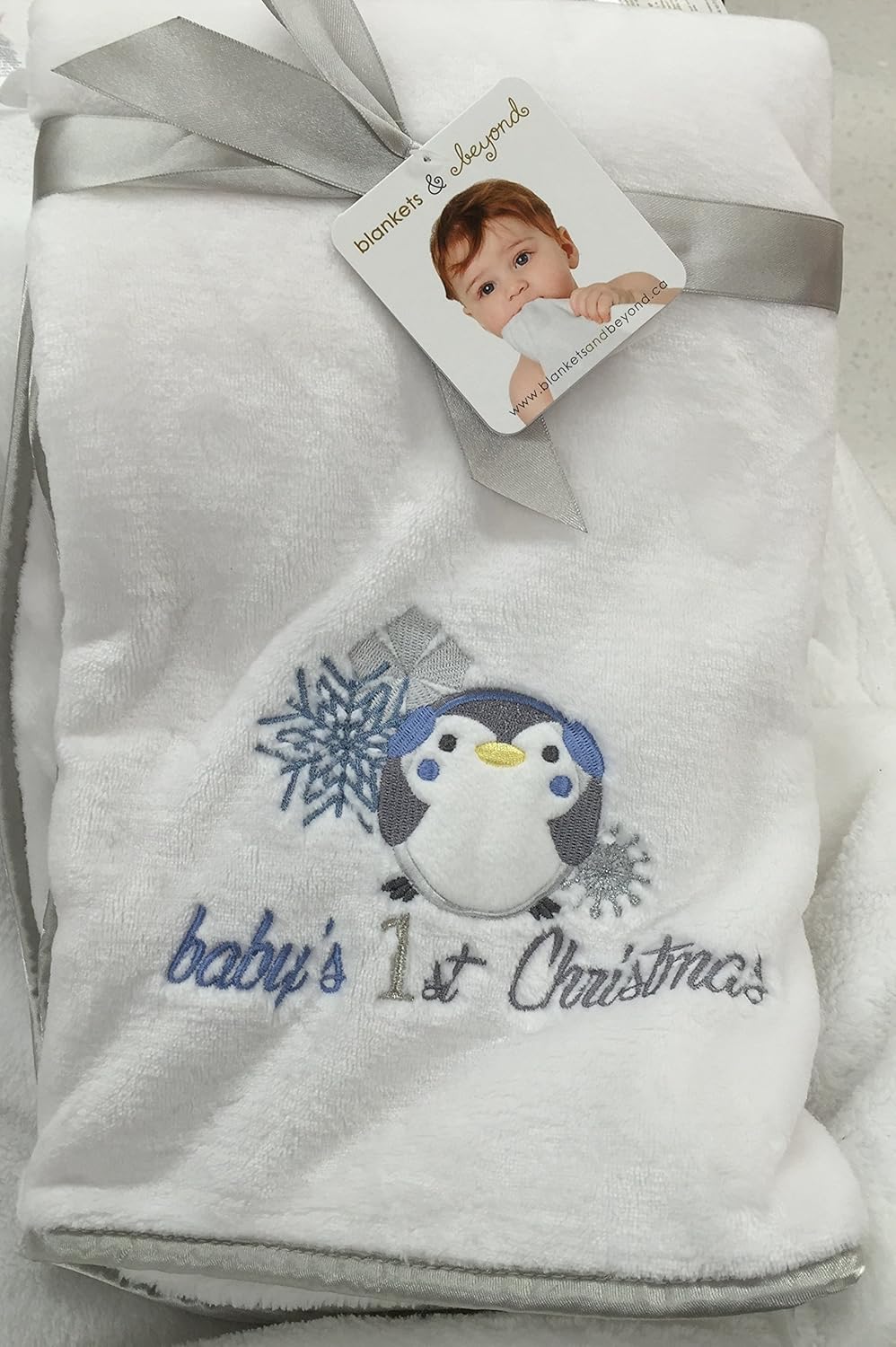 Blankets and Beyond Baby's First Christmas Blanket, Blue White Baby