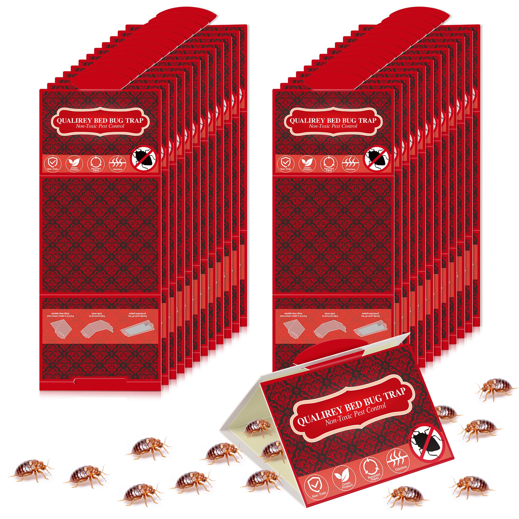 Photo 1 of Qualirey 24 Pack Bed Bug Traps, Non Toxic Bedbug Detector for Bed Legs, Bedbug Interceptors Attracts Bedbugs, Early Detection Glue Traps, Indoor Bug Control for Home Travel (Red)