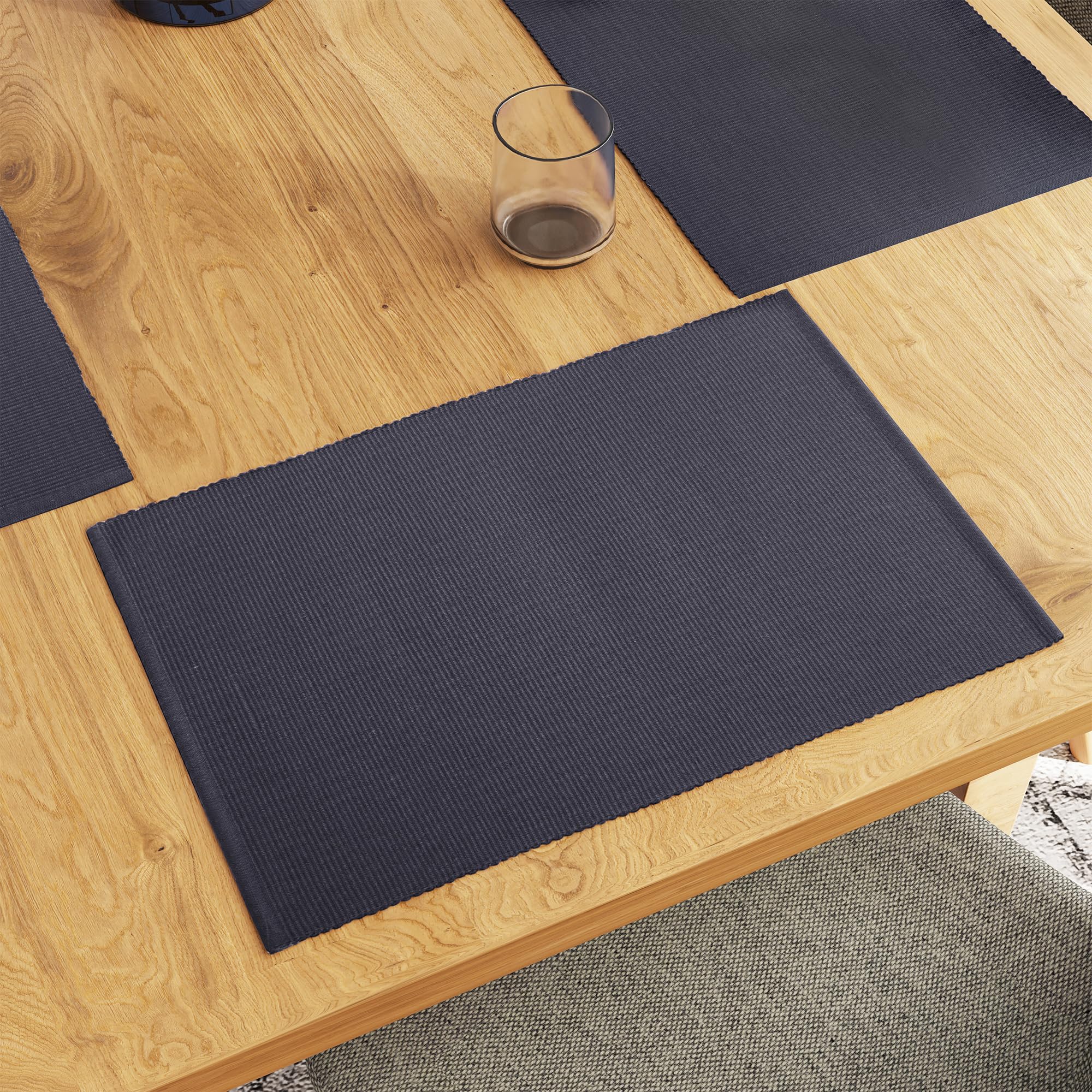 Encasa XO Dining Placemat Set of 6 | Solid Solid Grey Color | Fine Ribbed Cotton Table mat | Size 19x13 in | Machine Washable โ image 1