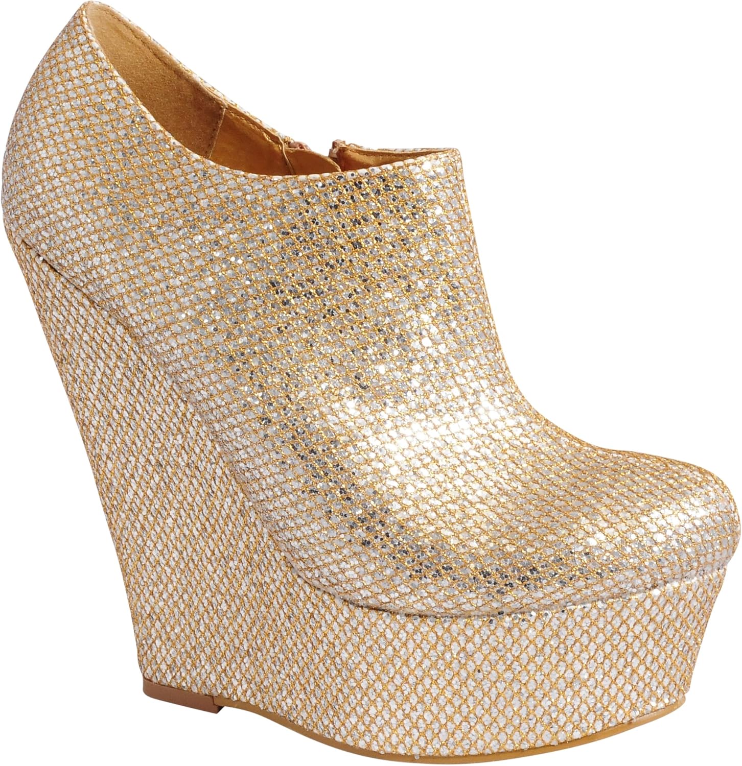 Ladies Womens Gold Glitter Ankle Boots Wedges Wedged