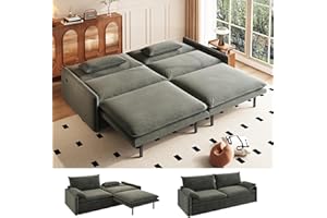 LuxyHoom 81.1'' Futon Sofa Bed, Convertible Sleeper Sofa Bed, Cloud Folding Loveseat, USB, Type-C, Adjustable Back, Storage Space, Chenille Double Chaise Couches for Living Room, Apartment, Dark Gray