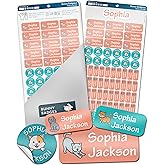 Bunny Badges Personalized Name Labels for Kids (70 Labels) - Custom Waterproof Name Stickers for Daycare, Clothing Tags, Water Bottles, Lunch Boxes and School Supplies (Cats)
