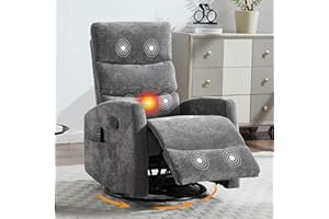 EZZUP Manual Swivel Rocker Recliner Chair for Adults, Overstuffed Reclining Glider Chair for Nursing with Vibration Massage & Heat, Living Room Rocking Recliner 3-Stage backrest, Chenille Fabric Dark Gray