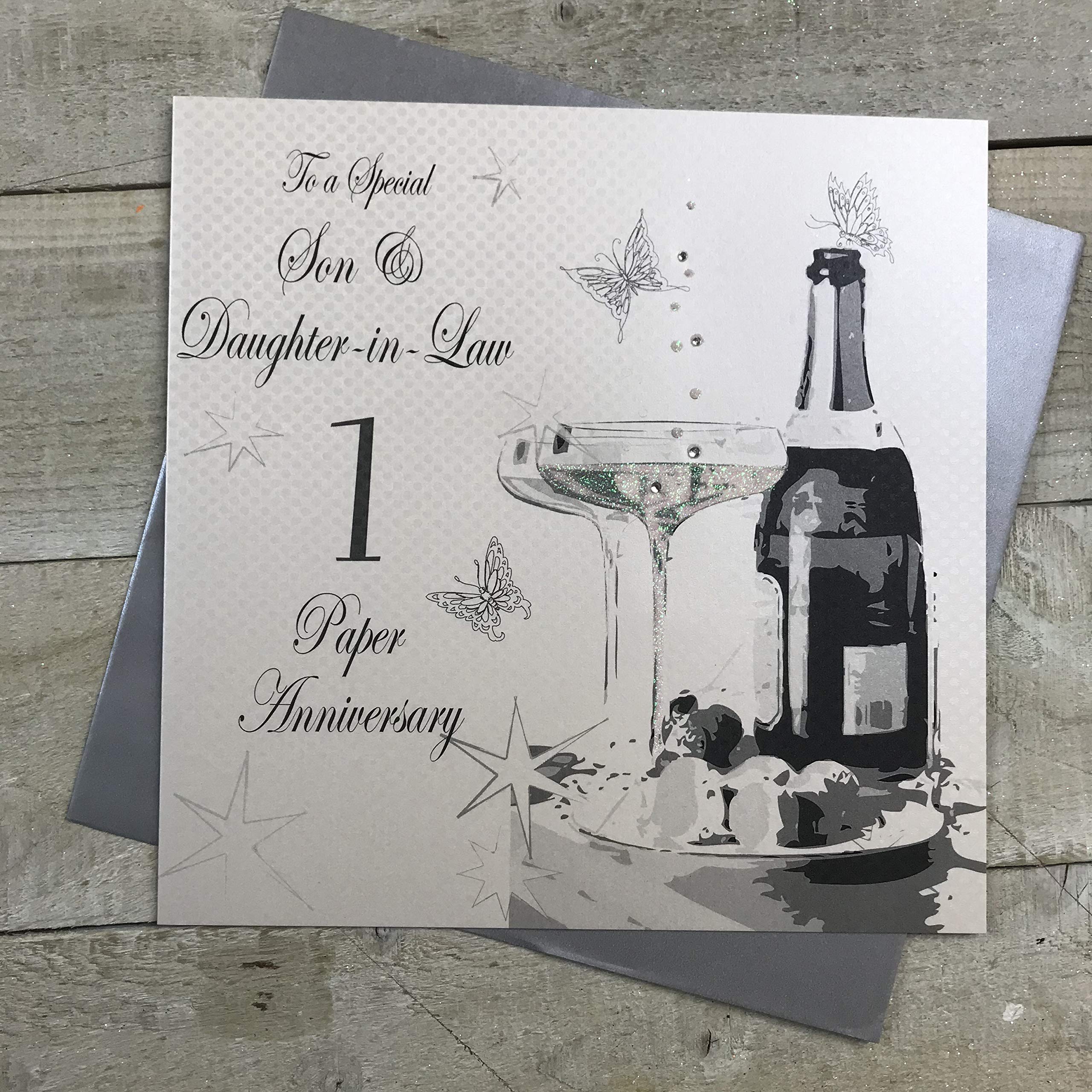white cotton cards Large To a Special Son and Daughter-in-Law Paper Anniversary Handmade Card, White, XL1SD