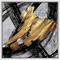 SIGNWIN Framed Canvas Wall Art Black, Gold, Grey Lines and Color Blocks Abstract Brushstroke Oil Painting Modern Art Chic Expressive for Living Room, Bedroom, Office - 16x16 inches