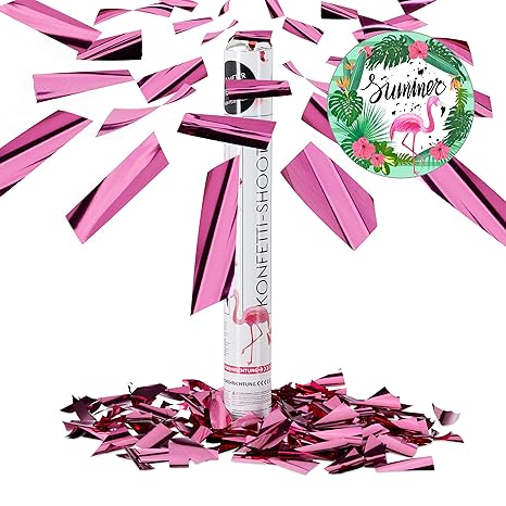 Relaxdays Party Popper Pink, Party Shooter Metallic, 40 cm Konfetti Kanone für Junggesellinnenabschied JGA, rosa