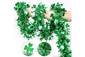 REGTEB 33FT St Patricks Day Garland Decor Green Shamrock Tinsel Garland, Shiny Metallic Hanging Shamrock Garland Saint Patricks Day Decorations for Home Office Indoor Outdoor Irish Party Supplies Party Decor