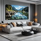 GUGIKA Landscape Wall Art for Living Room, Mountain and Lake Wall-Decor for Bedroom, Natural Scenery Canvas Prints Pictures for Hallway Office, Size 59 x 29 Inches