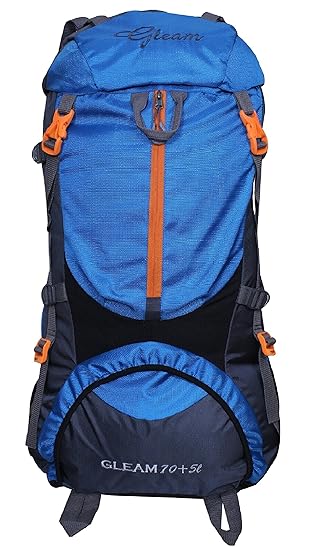 Gleam 0109 Climate Proof Mountain Rucksack/Hiking / Trekking/Campaign Bag/Backpack 75 ltrs Sky Blue & Grey Rucksack with Rain Cover