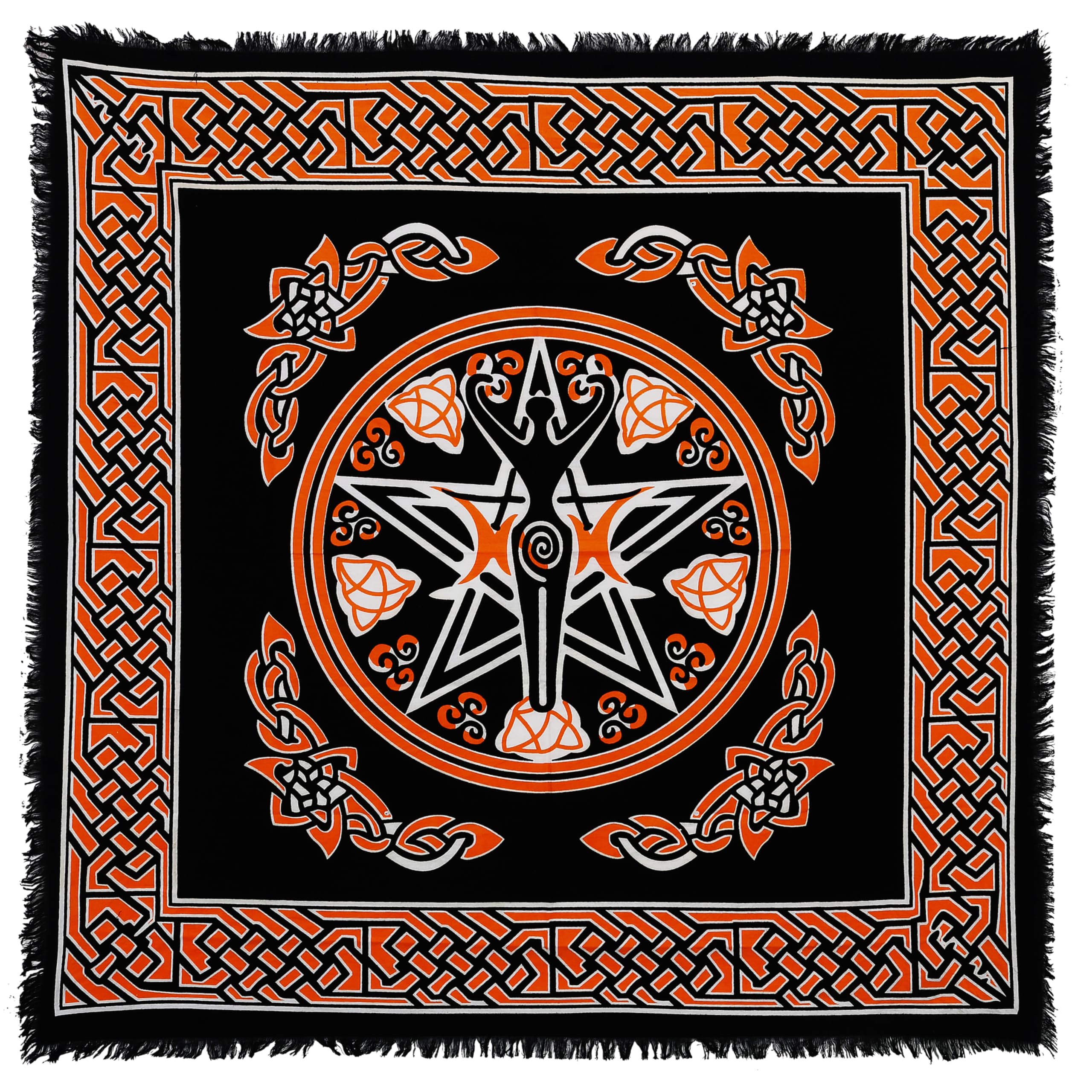 Indian Consigners Altar Cloth Orange Goddess Pentagram Witchcraft Alter Tarot Spread Top Cloth Wiccan Square Spiritual 36 by 36 sacred cloth (Orange Goddess Pentagram)