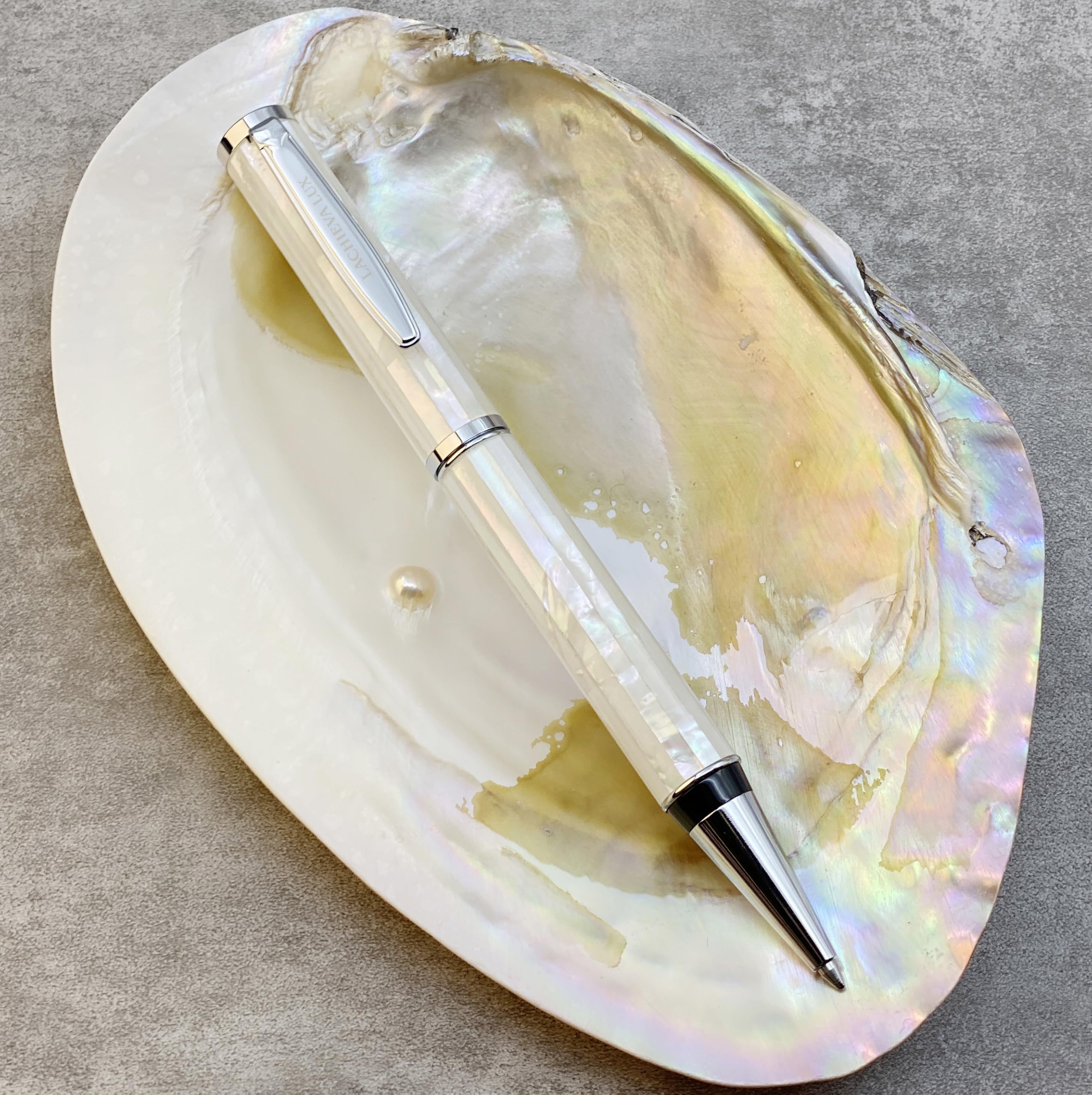 LACHIEVA Luxury Mother of Pearl Metal Ballpoint Pen with German-made P900M Refill, Best and Nice Gift for Writing, Men & Women (White Shell)
