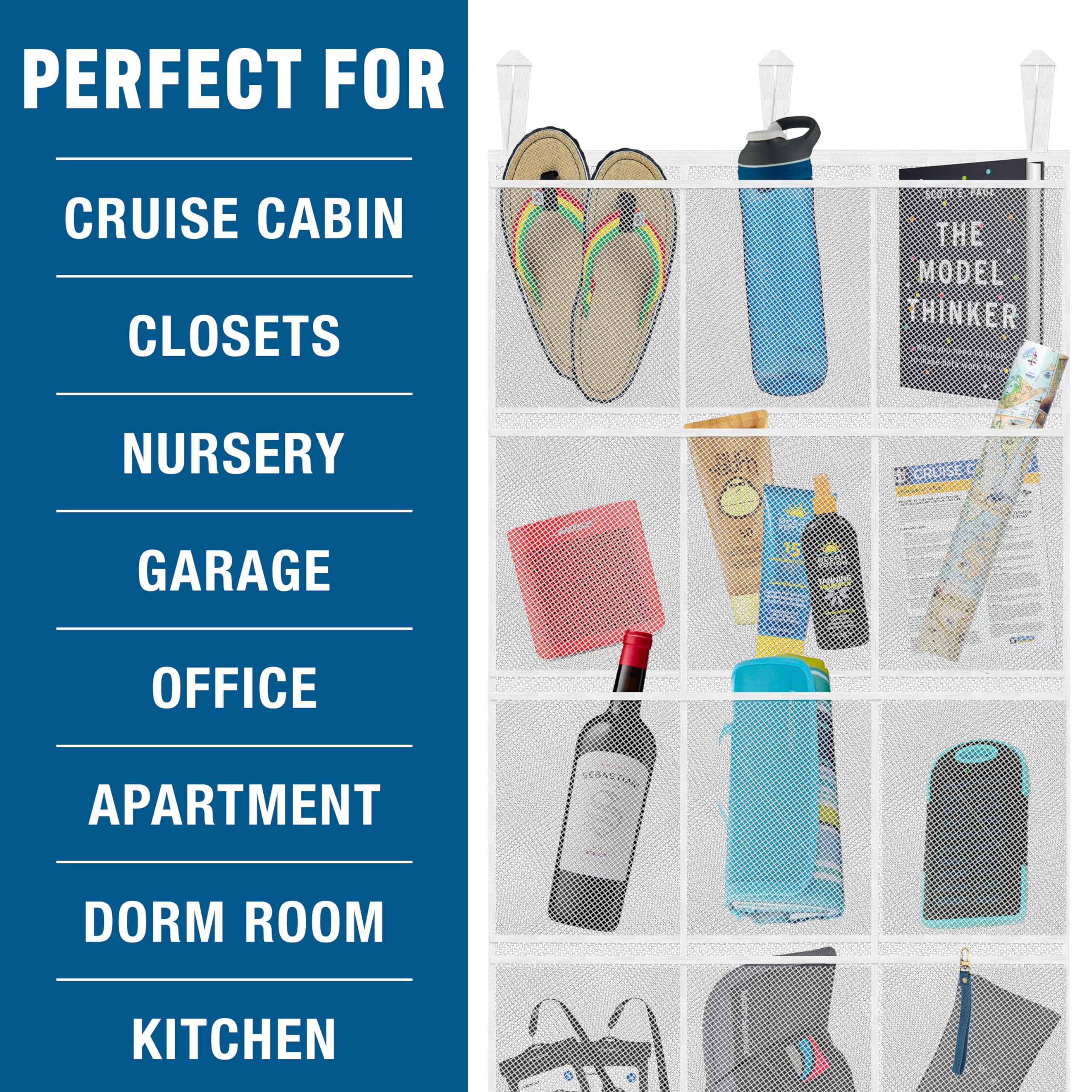 Cruise On Large Mesh Over-the-Door Organizer, 15-Pocket Hanging Storage for Cruise & Home (24