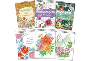 Kalysky Adult Relaxation Coloring Book, 3 Stress Relief Easy Coloring Books for Adults, Inspirational Quotes Floral Coloring 
