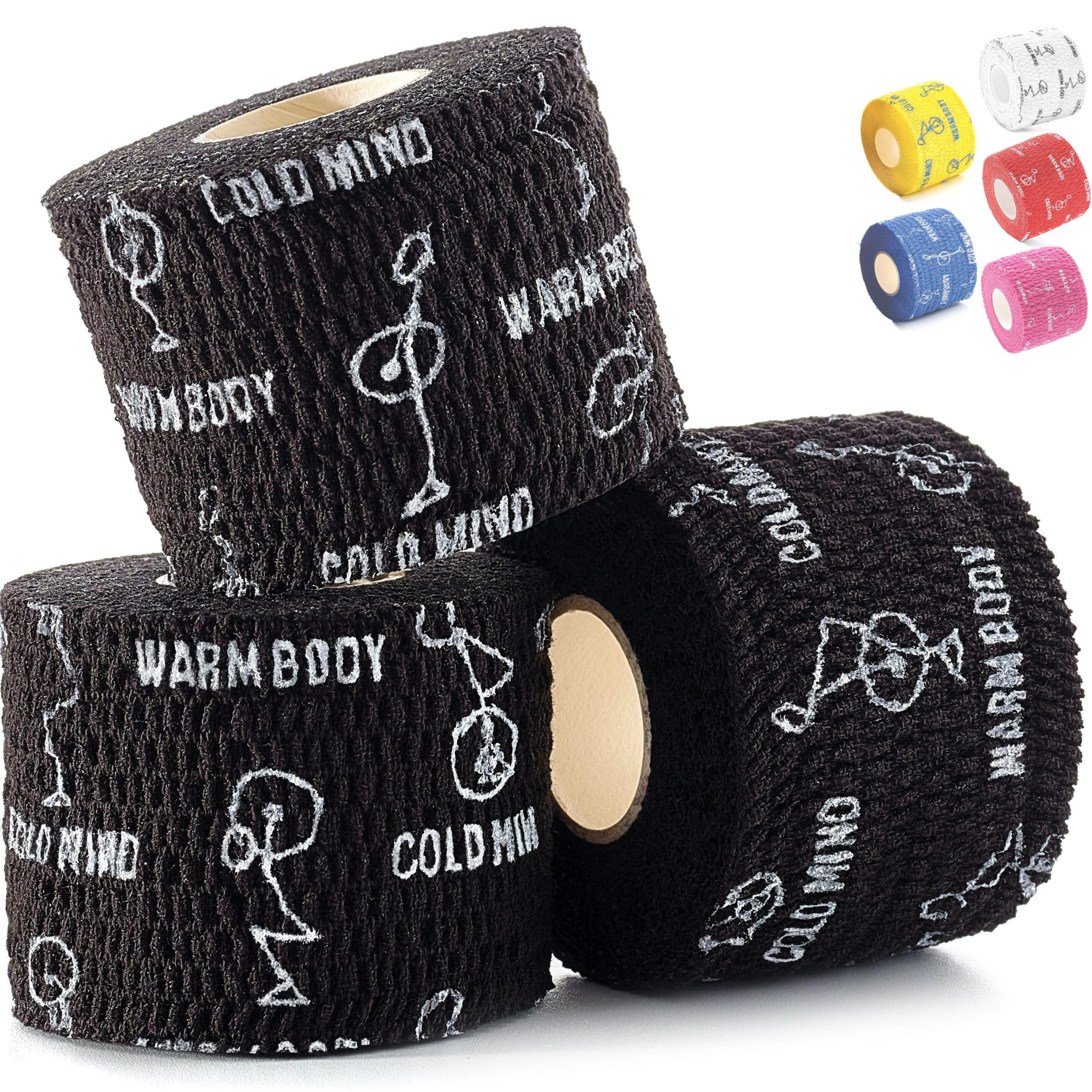WARM BODY COLD MIND Weight Lifting Thumb Tape - Hook Grip Tape for Crossfit, Weightlifting Powerlifting Deadlift, Sticky & Stretchy Athletic Grip Tape (3 Rolls Black, 19ft x 1.85in)