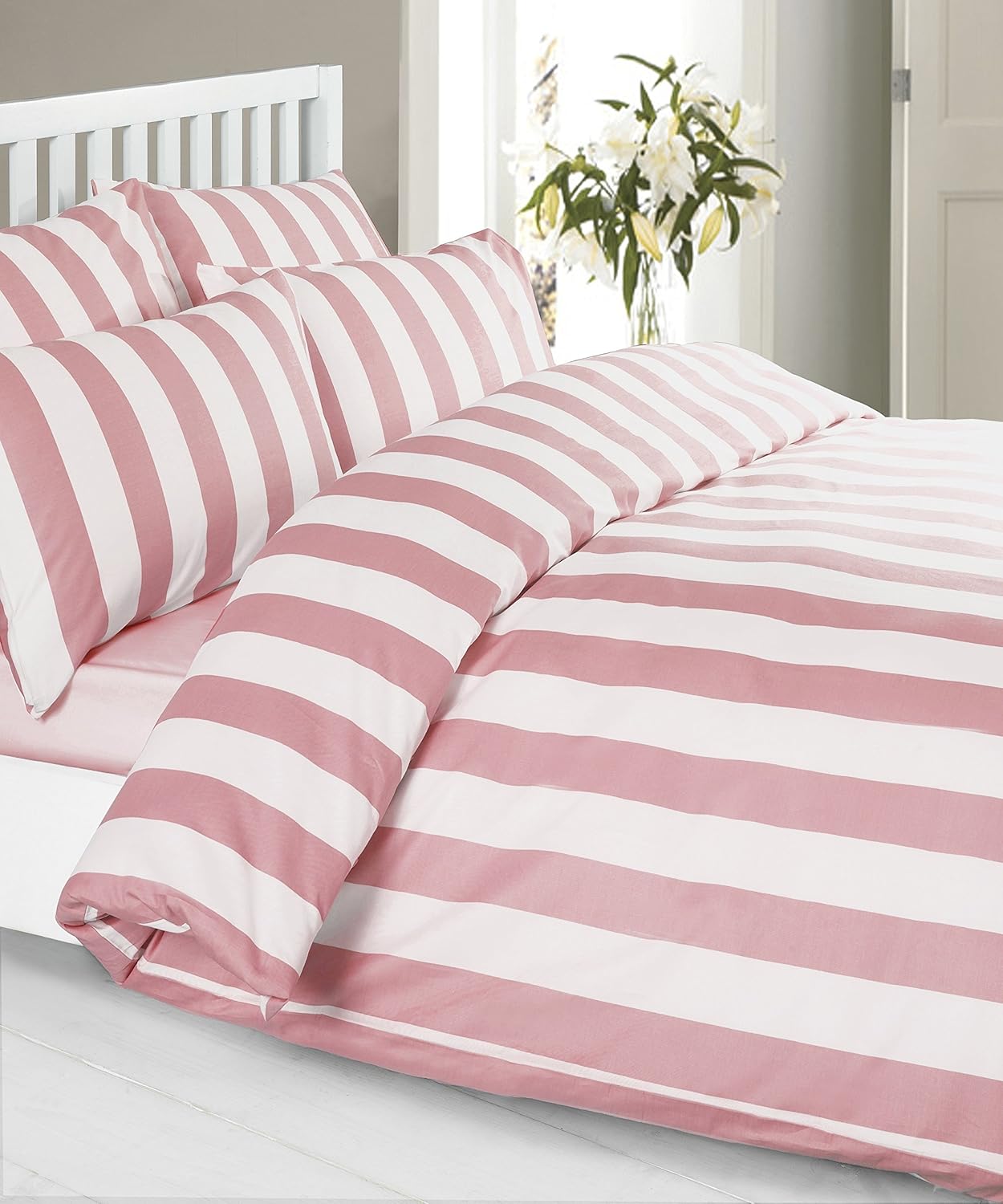 Louisiana Bedding Vertical Pink & White Stripe Duvet Cover Set 100