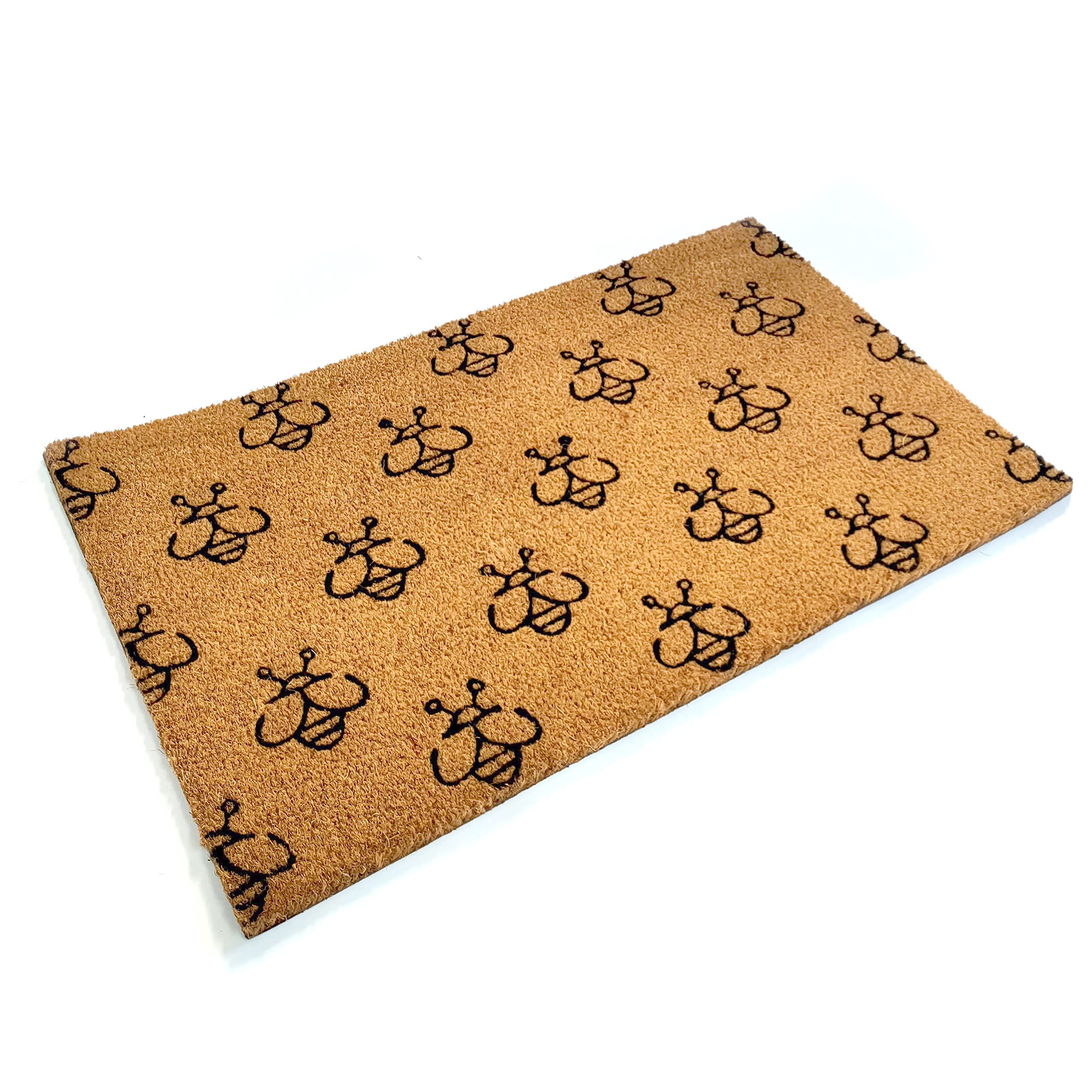 Black Ginger Large, Thick, Decorative, Patterned Coir Door Mats with Nature Designs (Buzzing Bees)