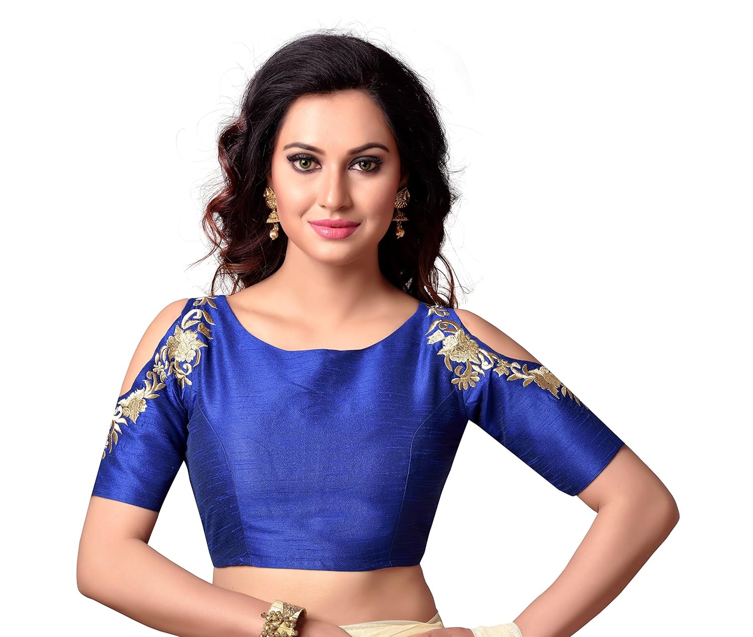 studio shringaar women's boat neck and mid length sleeves polyester raw silk blouse