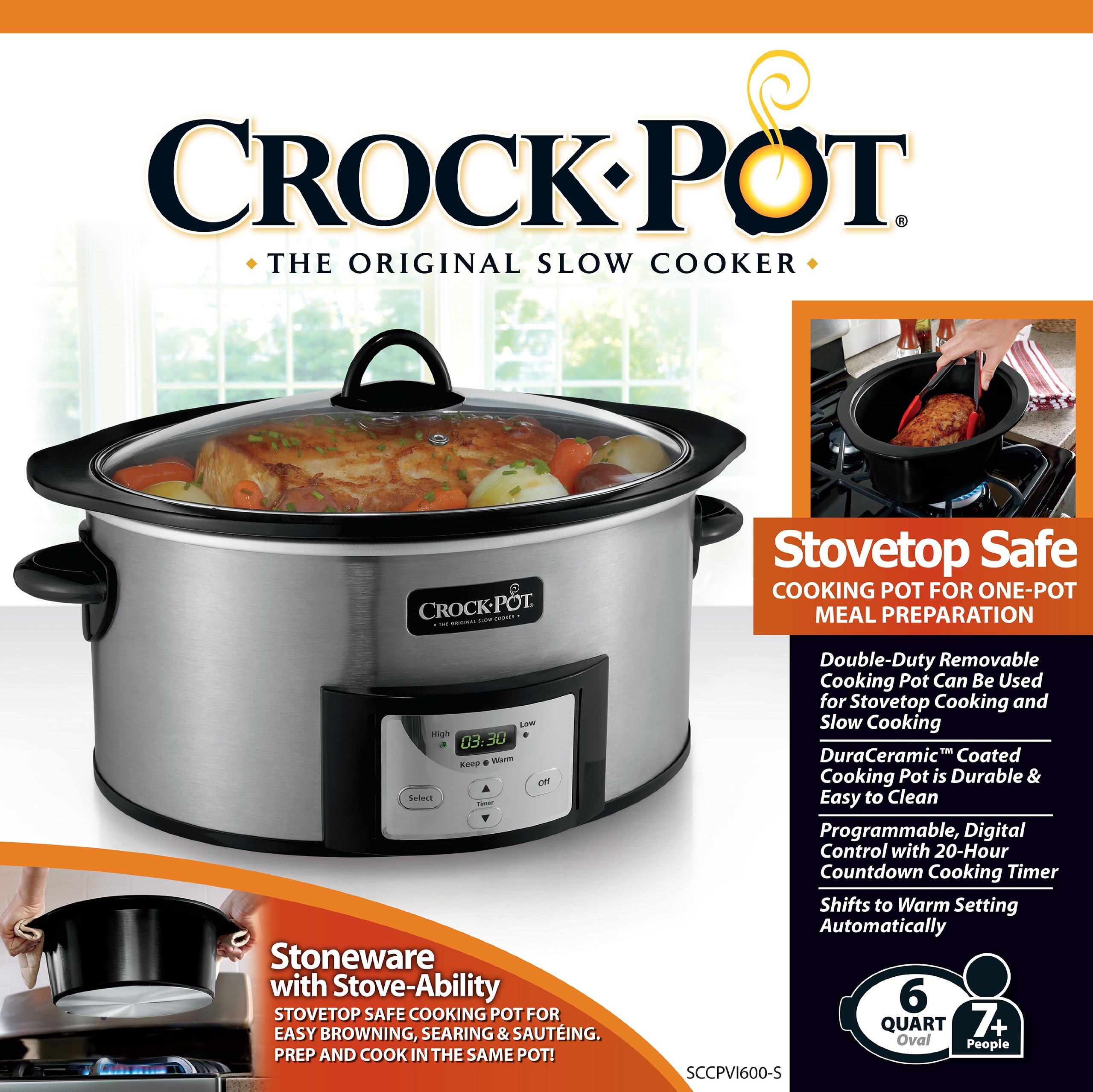 CrockPot SCCPVI600S 6Quart Countdown Programmable Oval Slow Cooker