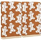 Whaline Christmas Hand Towels Gingerbread Man Xmas Cotton Bathroom Towel Decorative Absorbent Bath Towel for Drying Cleaning Cooking, 26.8 x 15.7 Inch, 2Pcs