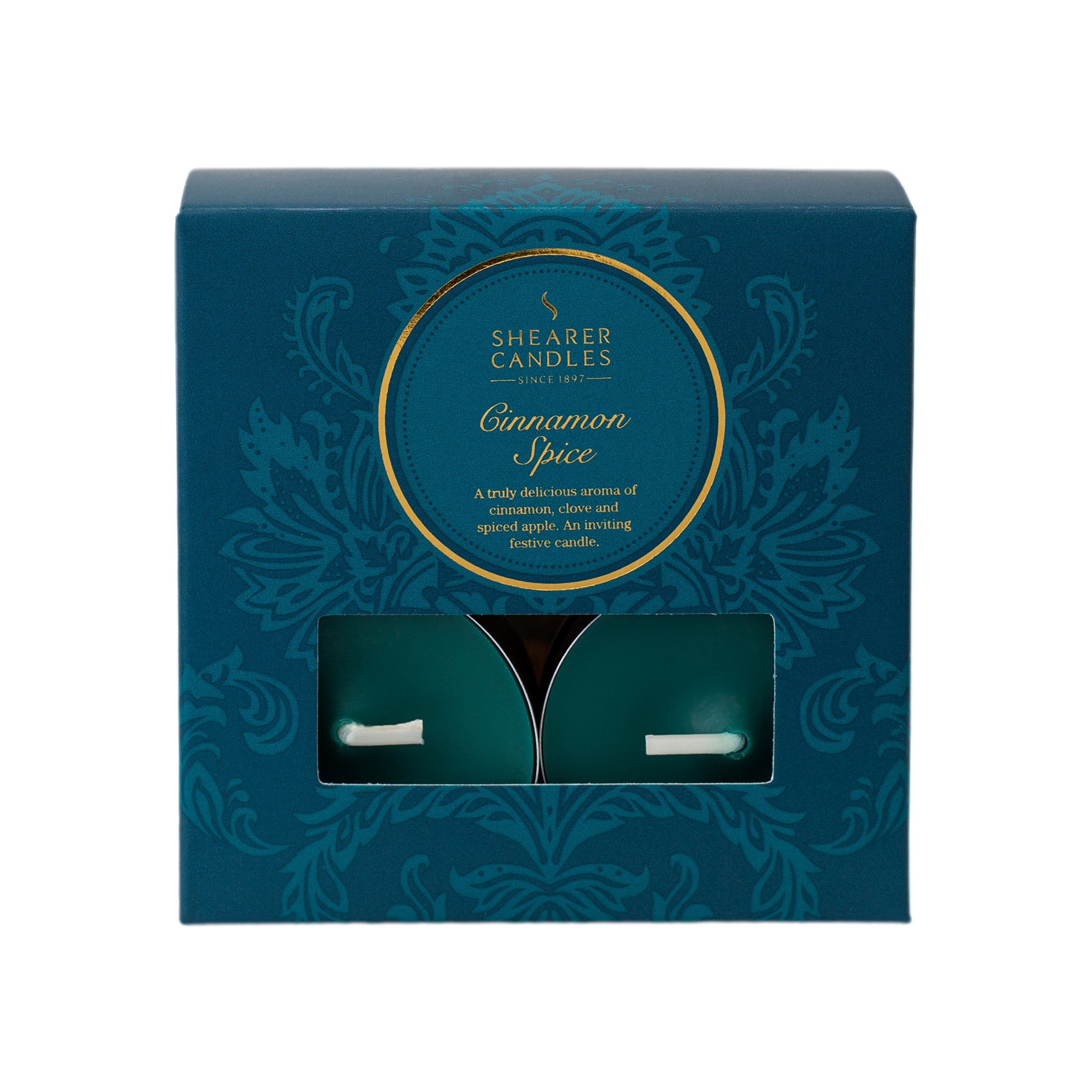 Shearer Candles Cinnamon Spice (Pack of 8) Scented Tealights-Teal, l x 3.8cm w x 2cm h