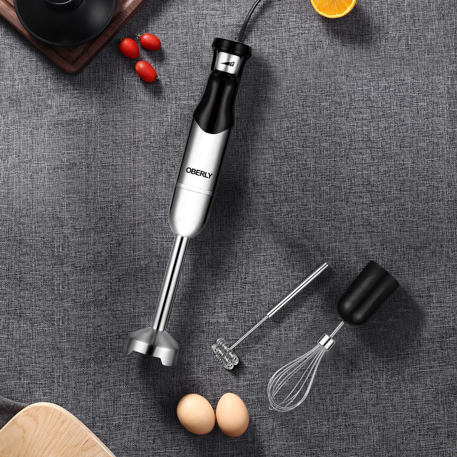 Immersion Hand Blender, OBERLY 3 in 1 Set 500 Watt Smart Stepless Speed Control Multi-Purpose Handheld Stick Blender, Heavy Duty Copper Motor Brushed Stainless Steel Finish With Whisk, Milk Frother Attachments: Kitchen & Dining