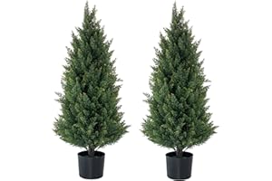 ECOLVANT Artificial Topiary Trees 3 Foot Artificial Cedar Trees UV Resistant Potted Plant Set of 2 Faux Bushes Fake Shrubs for Outdoor Indoor Front Porch Garden