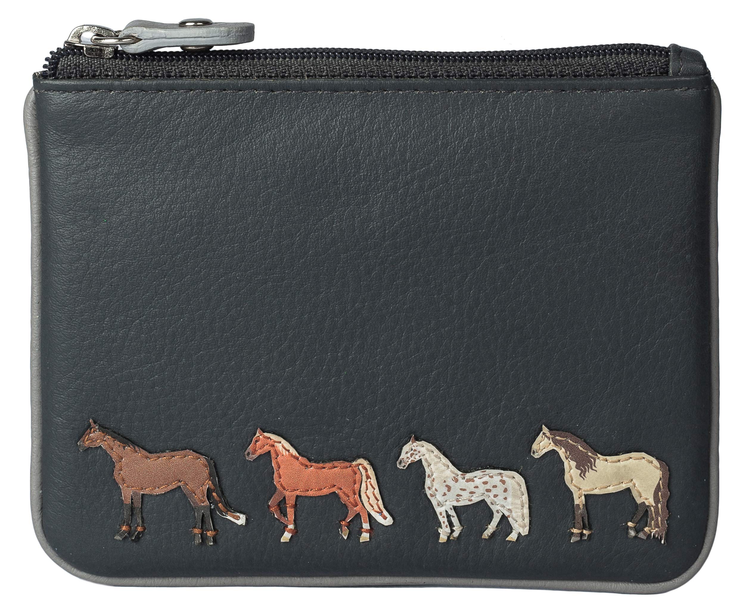 Premium Leather Horse Coin Purse by Mala Leather with Gift dustbag (Grey)