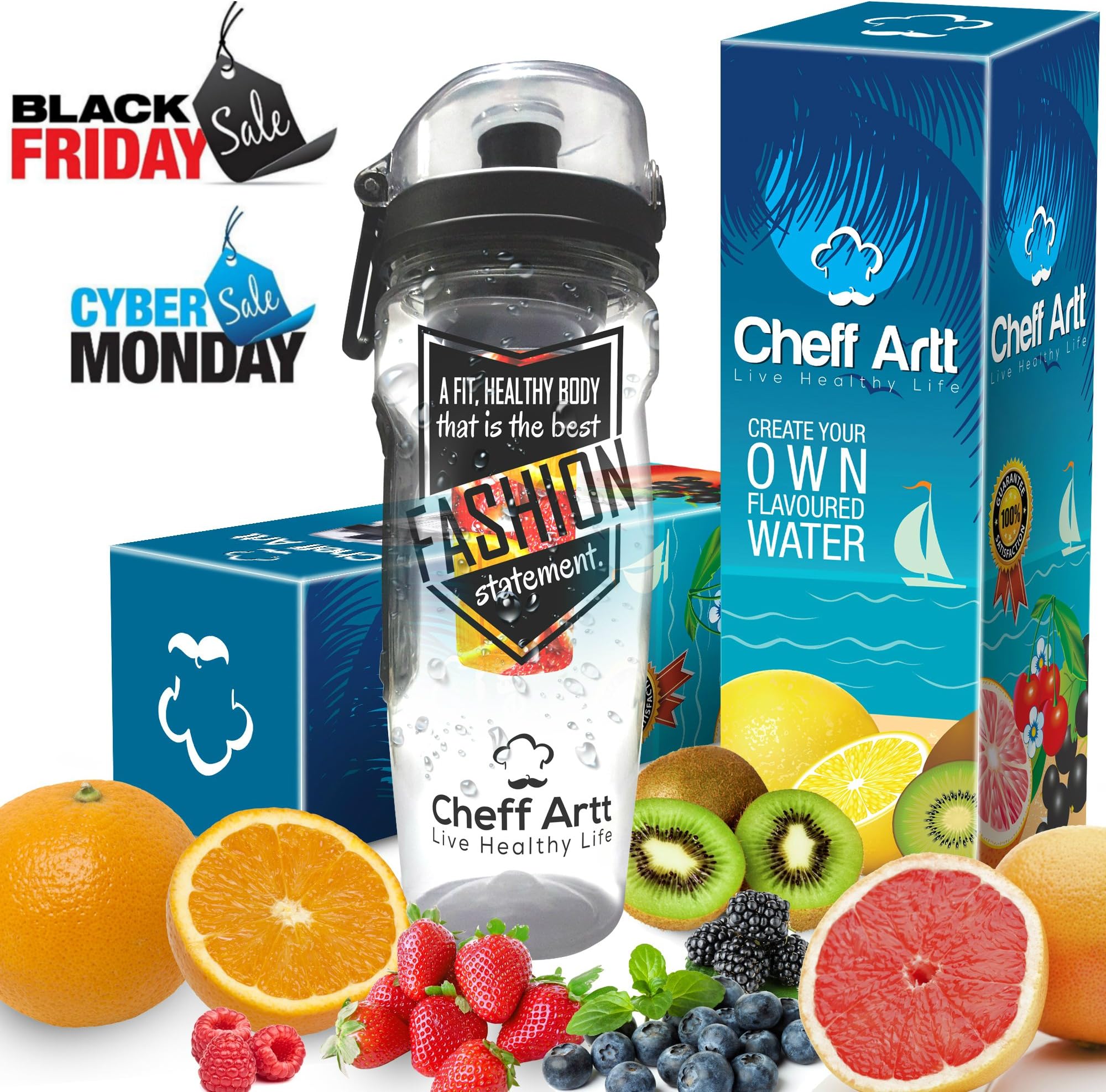 Cheff Artt Infuser Water Bottle, 32 oz.