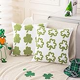 KOOLIFE St Patricks Day Shamrock Couch Throw Pillow Covers 18x18 2pcs White Green Embroidery Lucky Clover Decorative Pillow Covers Holiday Spring Cushion Covers for Home Decor Sofa Bedroom Living Room