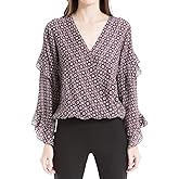 Max Studio Womens Crepe Long Sleeve Faux Wrap Blouse