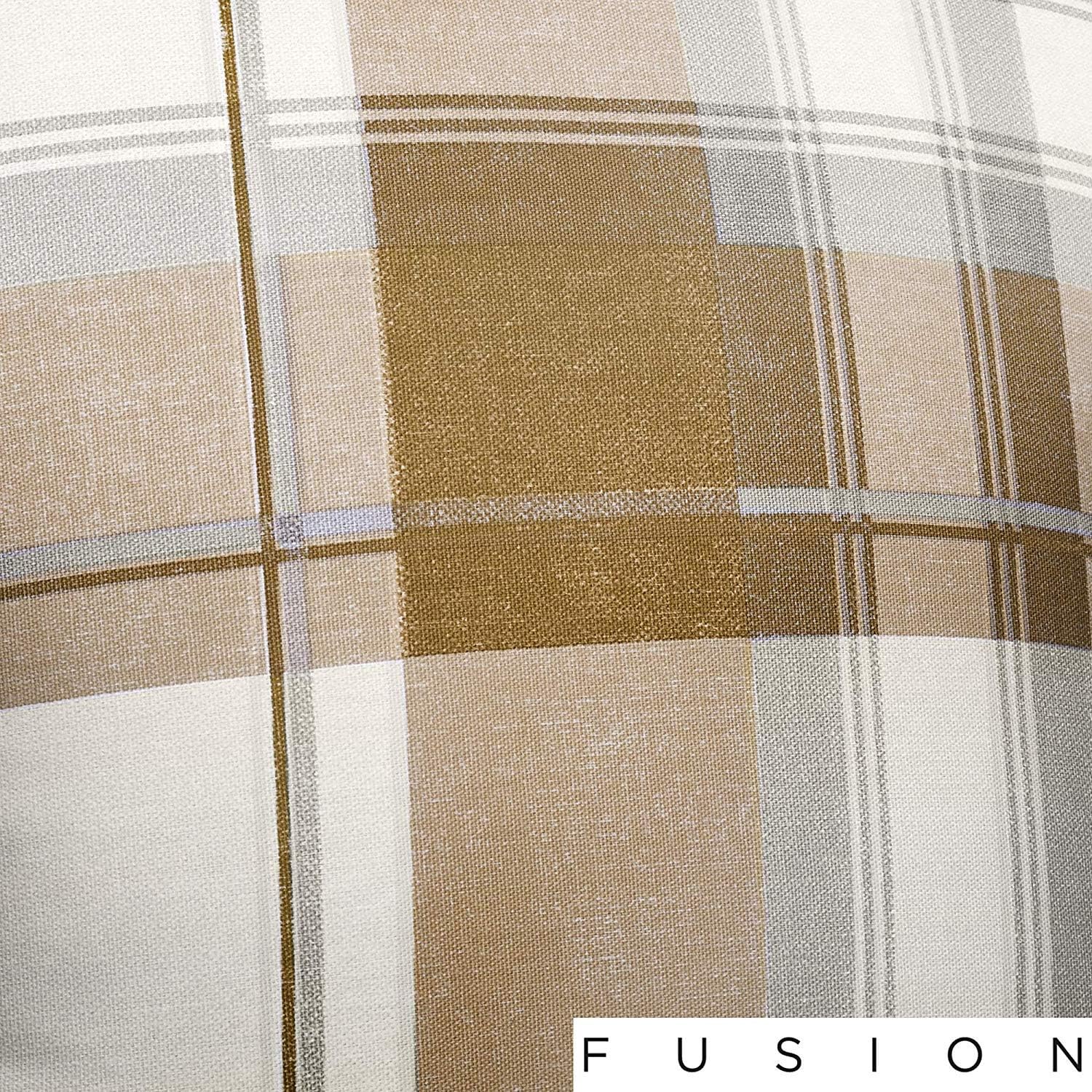 Fusion - Balmoral Check - 100 Percent Cotton Pair of Eyelet Curtains - Natural, Curtains: 66" Width x 72" Drop (168 x 183 cm), Nautral - Image 4