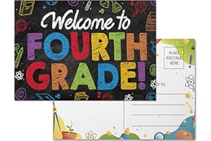 AGAPE LOVE CARDS Welcome To 4th Grade Postcards - (50 Pack) 4"X6" Welcome Back to School Postcards For Students | Colorful Chalkboard Themed Welcome To My Class Postcards From Teacher