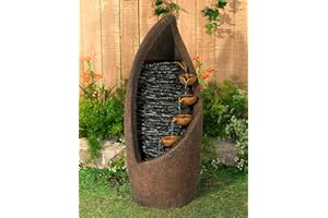 Modern Rustic Cascade Outdoor Floor Water Fountain 34 1/2" High with LED Light Cascading Decor for Garden Patio Backyard Deck Home Lawn Porch House Relaxation Exterior Balcony - John Timberland