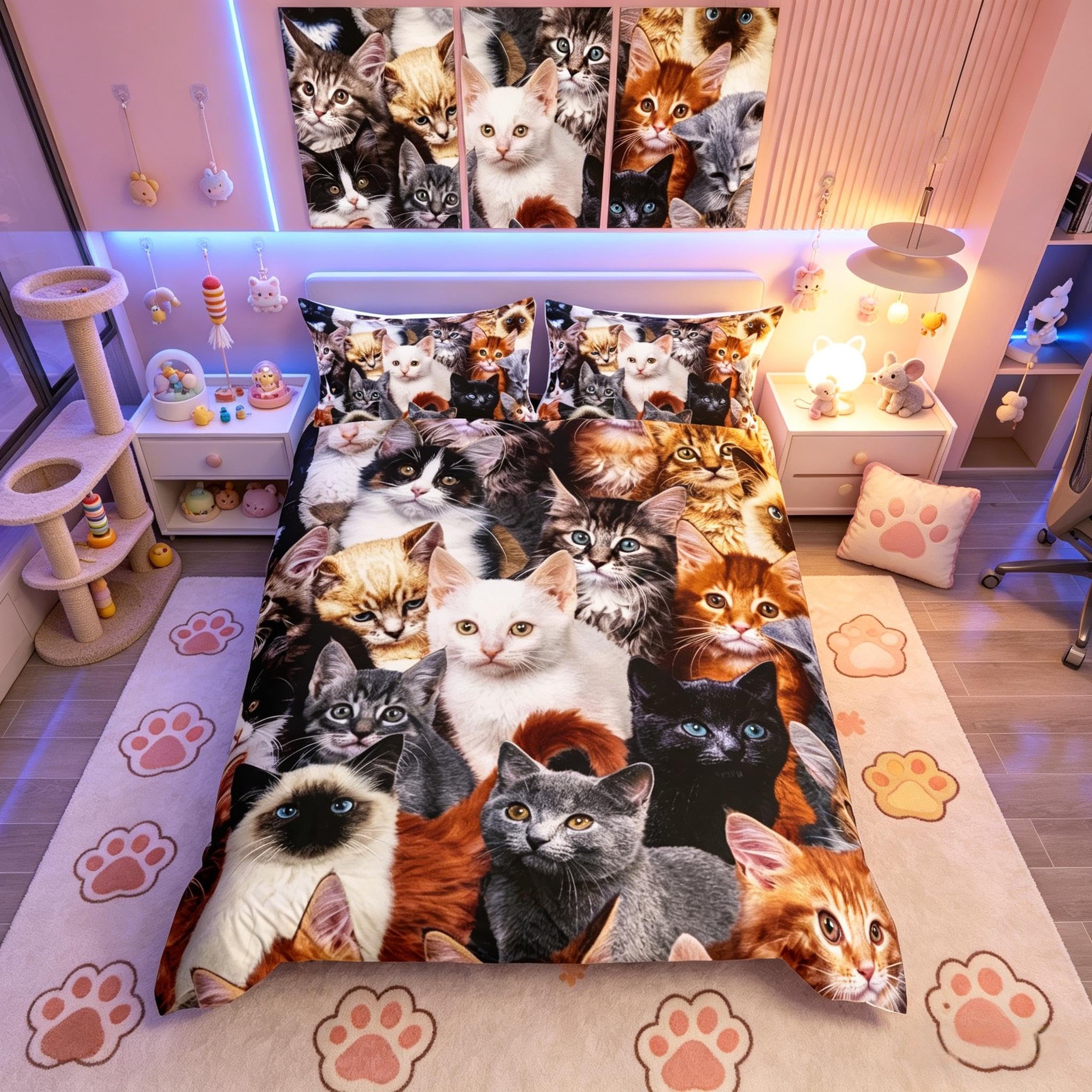 Loussiesd Cute Cats Bedding Single Kids Girls Women Pet Animal Bedding Set Cats Pattern Duvet Cover Set Soft Breathable Microfiber Bedclothes 3D Cats Duvet Cover Set — image 1