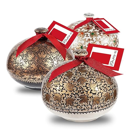 Rita Farhi Dark Chocolate Covered Gingers in a Handmade Papier Machè Bonbonnière - Luxury Chocolate Gift Box - 130 g - Gold - New Palm Oil Free Recipe