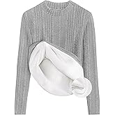 ZESICA Women's Fleece Sherpa Lined Tops Long Sleeve Mock Neck Knit Thermal Basic Shirts 2026 Fall Winter Clothes