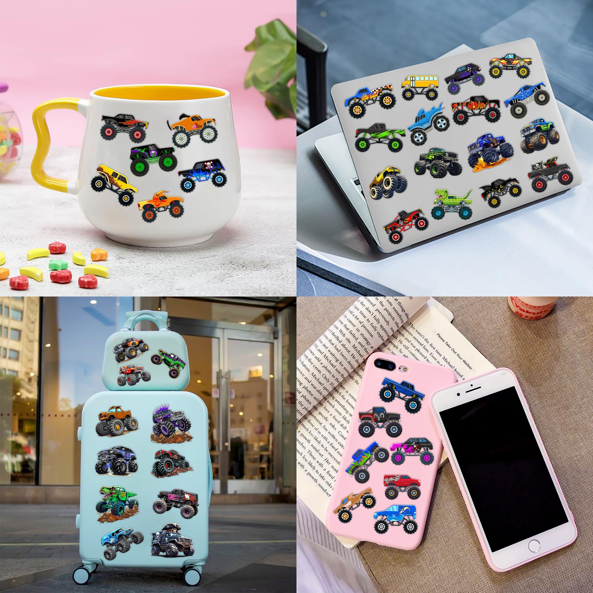 96 PCS Monster Truck Race Car Pre-Cut Temporary Tattoos for Kids | Super Cute Themed Birthday Party Favors, Supplies, Decorations, Fake Tattoo Stickers (Multiple)