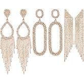 3 Pairs Imitation Rhinestone Tassel Earrings Dangling for Women Sparkly Hypoallergenic Chandelier Elegant Long Drop Dangle Earrings for Wedding Formal Party