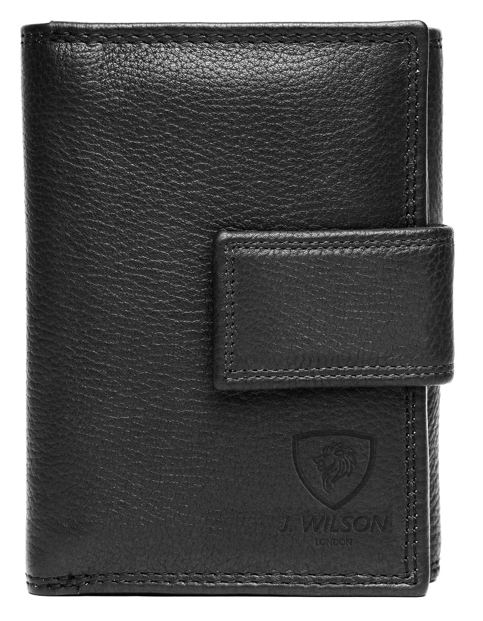 J. Wilson London Ladies RFID Safe Designer Soft Leather Purse Card Women Clutch Wallet with Zip Pocket Gift Boxed (Jet Black)
