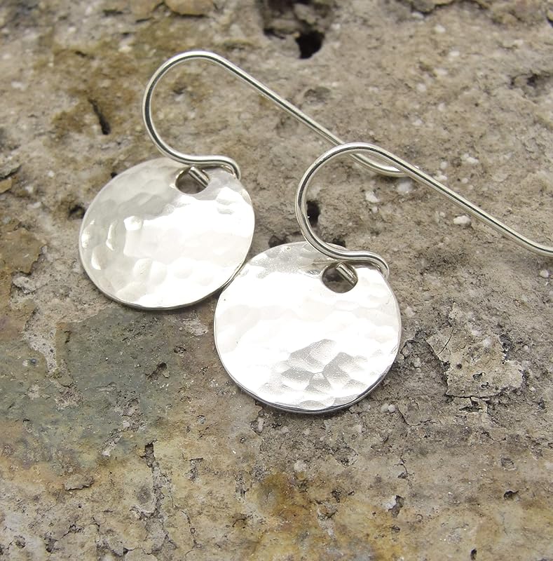 Silver hammered disc earrings Clearance